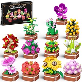 Juego de construcción de ramo de flores, 1001 piezas de colección botánica con rosas, girasoles, etc. Paquete de 12 juguetes de bloque de bonsái, regalo para niños mayores de 6 años y adultos