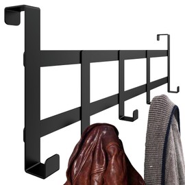 4happy Door Coat Rack for Hanging in Black - Powerful Door Hooks, Space Saving Clothes Hooks Door, Sturdy Door Hook Rail, Universal Hooks for Hanging