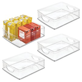 InterDesign iDesign Plastic Stackable Pantry Bin - Storage Bin with Handles for Cabinets or Fridge - Set of 4 - Clear