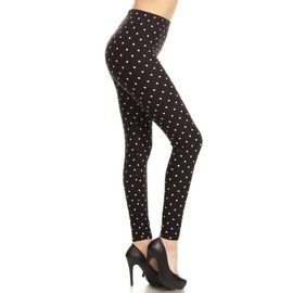 Leggings Depot High Waisted Plaid & Wild Print Leggings for Women-Full Length-R885, Polka Dots, One Size