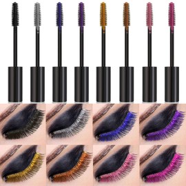 Colored Mascara, 8 Colors Blue Purple Pink Waterproof Volumizing & Lengthening Mascara, Smudge-Proof Cruelty-Free Color Eye Makeup for Women, Daily Makeup/Halloween Cosplay/Christmas Gift