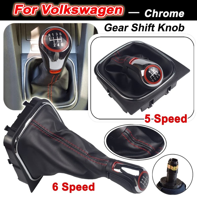 Kakulkomen Manual Car 6 Speed Chrome Leather Gear Shift Knob