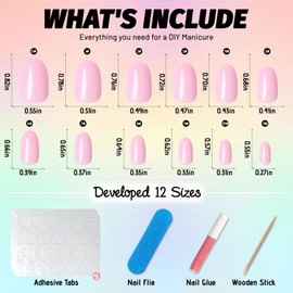 LoveOurHome 240pc Short Oval Press on Nails Pink Fake Nails, XS Oval Press on Nails Short Glue on Nails Pink Acrylic Nail Press ons False Nail Tips Artificial Flase Fingernails with Adhesive Tabs