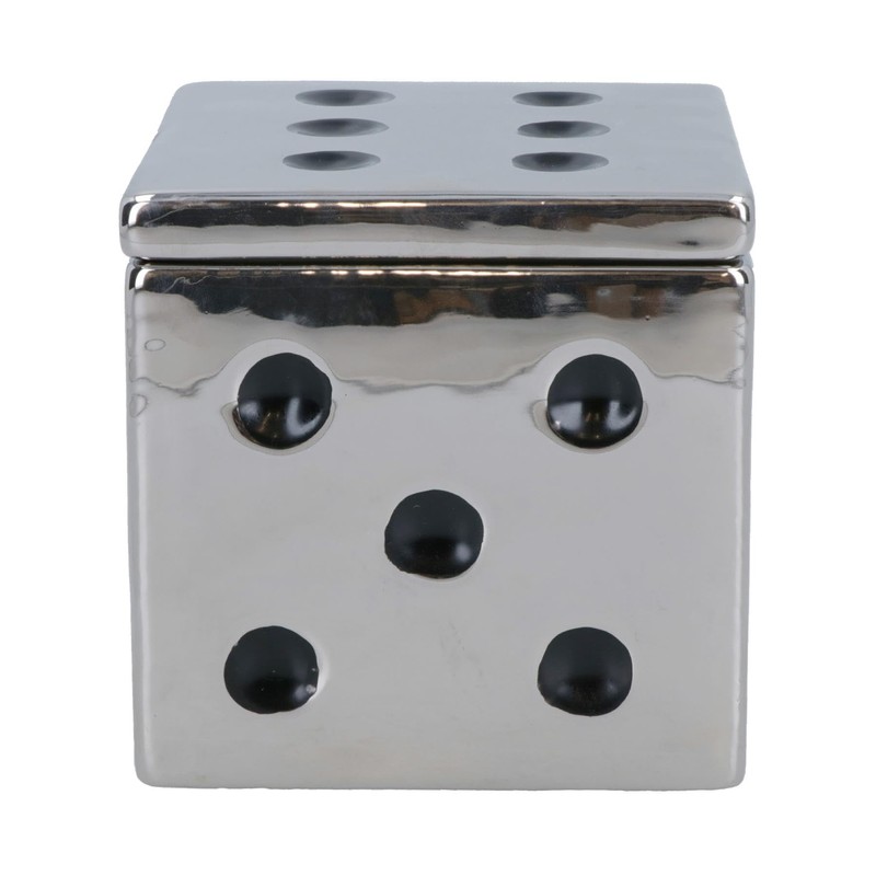 AB Tools Ceramic Dice Box Mirrored Silver Storage Trinket Jewellery