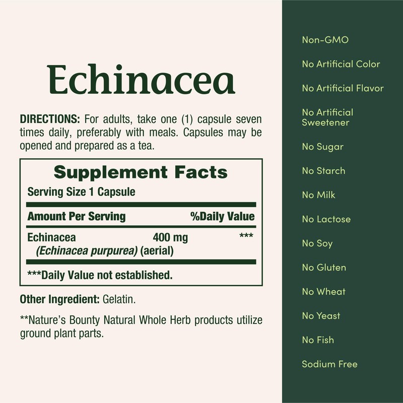 Nature's Bounty Echinacea, Herbal Supplement, Supports Immune Health, 400mg, 100