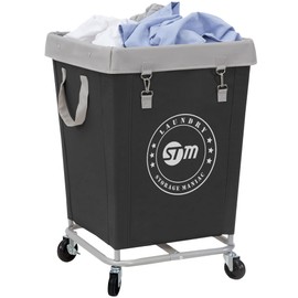 STORAGE MANIAC Commercial Laundry Hamper with Heavy Duty Steel Frame, 160 L Industrial Laundry Basket Cart with Wheels for Hotel, Home, Laundry Room, 17.72''L x 17.72''W x 30.91''H, Medium Black