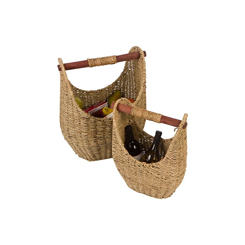 Trademark Innovations 12.2" & 9.4" Seagrass Baskets with Wooden Handles