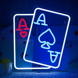 Wanxing Poker Neon Sign, LED Sign Poker Style Wall Decoration, Neon Sign Creative with USB for Wall, LED Sign Card Game Dimmable for Pub Bar, Game Room, Poker Theme Room, Chess and Card Area