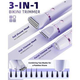Ufree Bikini Trimmer Electric Razors for Women, Rechargeable Pubic Body Hair Trimmer Electric Shaver for Legs Body Hair, Bikini Shaver IPX7 Waterproof, Gifts for Women, Purple
