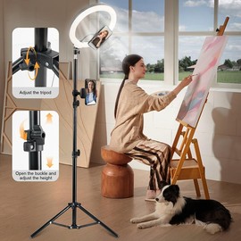 UEGOGO 10" Selfie Ring Light with 43" Adjustable Tripod Stand & Phone Holder for Live Stream/Makeup, Upgraded Dimmable LED Ringlight for Zoom Meeting/Photography Vlogging Kit Camera Accessories