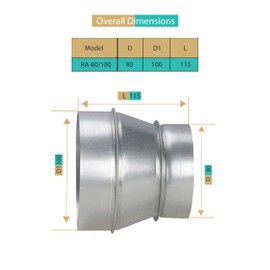 AIROPE - RA- 80/100 mm reducer for ventilation ducts made of galvanised steel, corrosion resistant, ideal for ventilation, heating, drainage, extractor, air conditioning. Durable performance. Wide