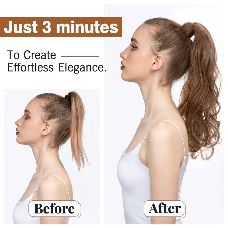 TESS Blonde Ponytail Extension, 40 cm, Light Ash Brown Mixed