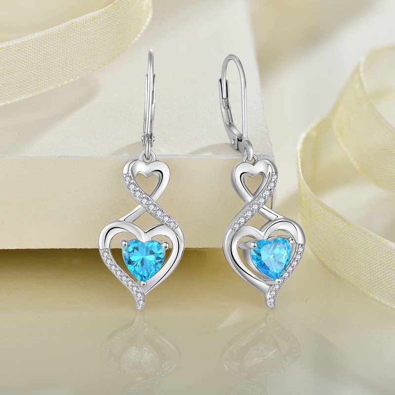 Rocayi Heart Aquamarine Earrings 925 Sterling Silver Infinity Dangle Drop