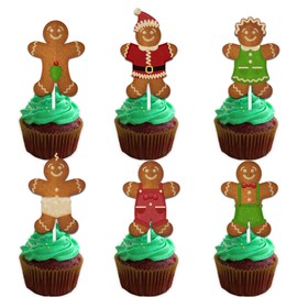 18pcs Brown Glitter Gingerbread Man Dessert Cupcake Topper Pick for Winter Merry Christmas Theme Decor Supplies Baby Shower Woman Man Happy Birthday Party Decoration