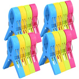 16 Stück 4 Farben Große Wäscheklammern Handtuchklemmen, Strandtuch, Strandtuchklammern Handtücher Towel Clips, Winddicht Klammern auf Strand und Sonnenliegen für Wäsche