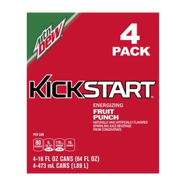 Mountain Dew Kickstart Sparkling Juice Beverage, Fruit Punch, 16 Ounce (Pack of 4)