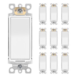 ThunderWay 3 Way Decorator Light Switch, Rocker Paddle Wall Switch with Gloss Finish, Self-Grounding, UL Listed for Residential Grade Applications, 15A 120V/277V, Glossy White (10 Pack)