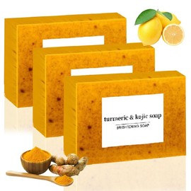 JAYSUING 3PCS Lemon Turmeric Kojic Soap,Lemon Turmeric Kojic Soap Bar, Organic Turmeric Soap for Face and Body, Skin Care Soap for All Skin Types, Deep Cleansing Moisturizing - Specification: 3PCS