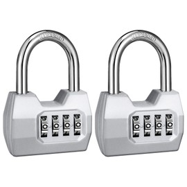 2 Pack disecu 4-Digit Combination Lock, Waterproof Outdoor Padlock for School Gym Locker, Fence, Gate, Shed, Storage Unit (Silver)