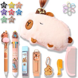 KEYDUACU Capybara Juniors Pencil Case - Large Capacity School Supplies Bag with Pencil Set and 10 Color Pencil Case (Beige)