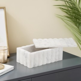 Sagebrook Home White Marble Decorative Storage Box | Elegant Stone Organizer for Home, Office, Bedroom & Living Room White, 7" x 4" x 3"