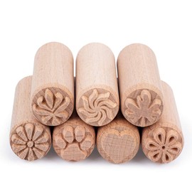 OLYCRAFT 7PCS 2x0.8 Inch Wood Pottery Tools Stamps Polymer Clay Stamp Column Wooden Stamps Round Pottery Stamp with Mixed Patterns for Clay and Ceramic