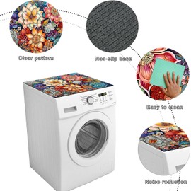Washer and Dryer Covers for the Top,Non-slip Dryer Top Protector Mat,23.6" x 19.7" Dust-proof Washing Machine Cover, Washer Dryer Top Covers for Laundry Room Kitchen (boho-flower, 23.6" x 19.7")