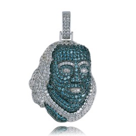 JINAO Hip Hop 18K White Gold Plated Iced Out Cubic Zirconia Blueface Pendant Necklace with Rope Chain for Men
