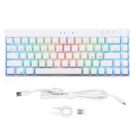 Mechanical Keyboard 68 Keys Three Modes RGB Backlight 1800mAh Battery N Key Rollover White Mechanical Gaming KeyboardBlue Switch