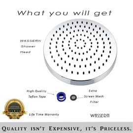 Shower Head, Wassern High Pressure Flow Wall Mount Massage Rainfall Powerful Rain Spray 8 inch 117 Jets Adjustable Brass Swivel Ball Joint Chrome