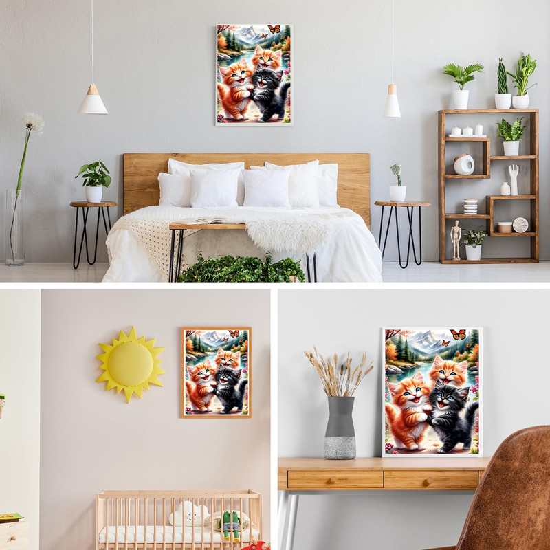 GDYEEH DIY 5D Cute Kittens Diamond Art Kits, Round Full