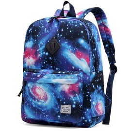 VASCHY Backpack for School, Lightweight Water Resistant Bookbag Casual Daypack for Middle School Teen Boys Girls Blue Galaxy