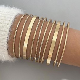 Gold Bangle Bracelets for Women Gold Stackable Bracelets Indian Bangles Layered Cable Smooth Bracelets Textured Wire Bracelet Indian Jewelry Gifts for Girls