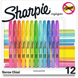 SHARPIE Pocket Style highlighters, Assorted Ink Colors, Chisel tip, Assorted Barrel Colors, 12/Pack