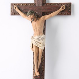 BC Catholic Crucifix Wall Cross, Jesus Christ Cross, Religious Devout Gift, Wood Carve Looking,12" H Hand Painted by Buildclassic