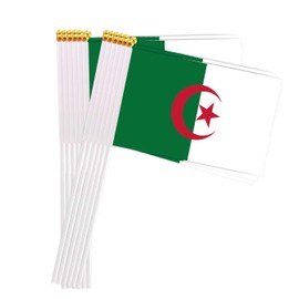 25 Packs Small Algeria Flags on Handheld Stick，Miniature Algerian Flag for Outside,4x6 Inch Mini Hand Held Banner with Golden Topper,Patriotic Decorations