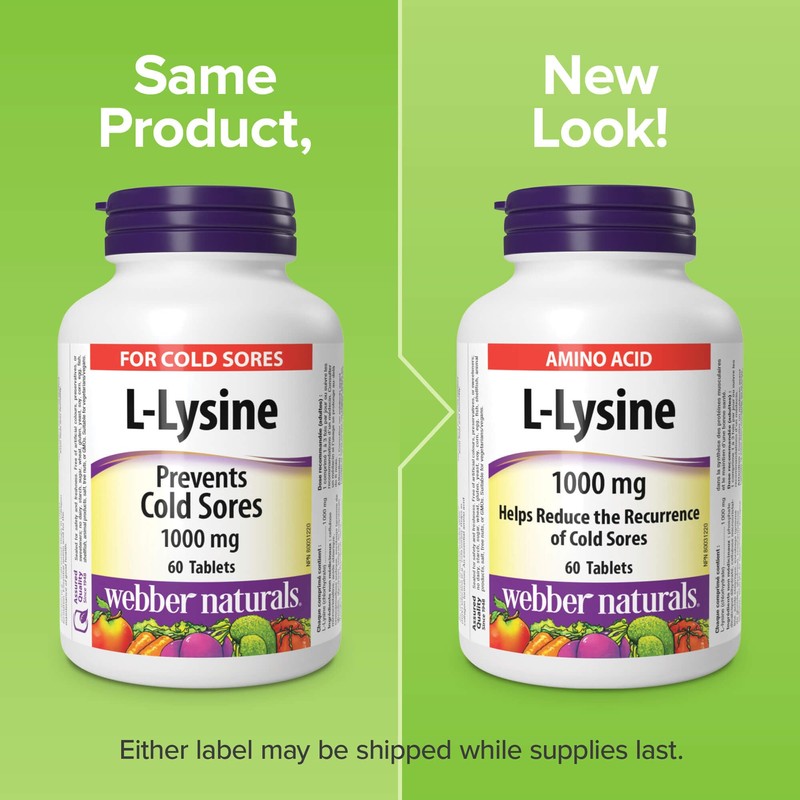 Webber Naturals Webber Naturals L-Lysine 1000 mg, 60 Tablets, Prevents