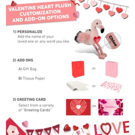 DolliBu I Love You Valentine Plush Super Soft Rose Flamingo - Cute Stuffed Animal with Red Heart and Name Personalization Gift for Valentines Day, Birthday, Anniversary, Romantic Date - 8.5 Inches