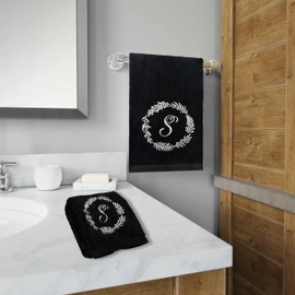 Monogram S Towel Set of 2 Black Towels Embroidery Letter S Soft Bath Towel Absorbent Hand Towels Multipurpose for Bathroom Hotel Gym and Spa Set Towel 11.8X27.5 Inch