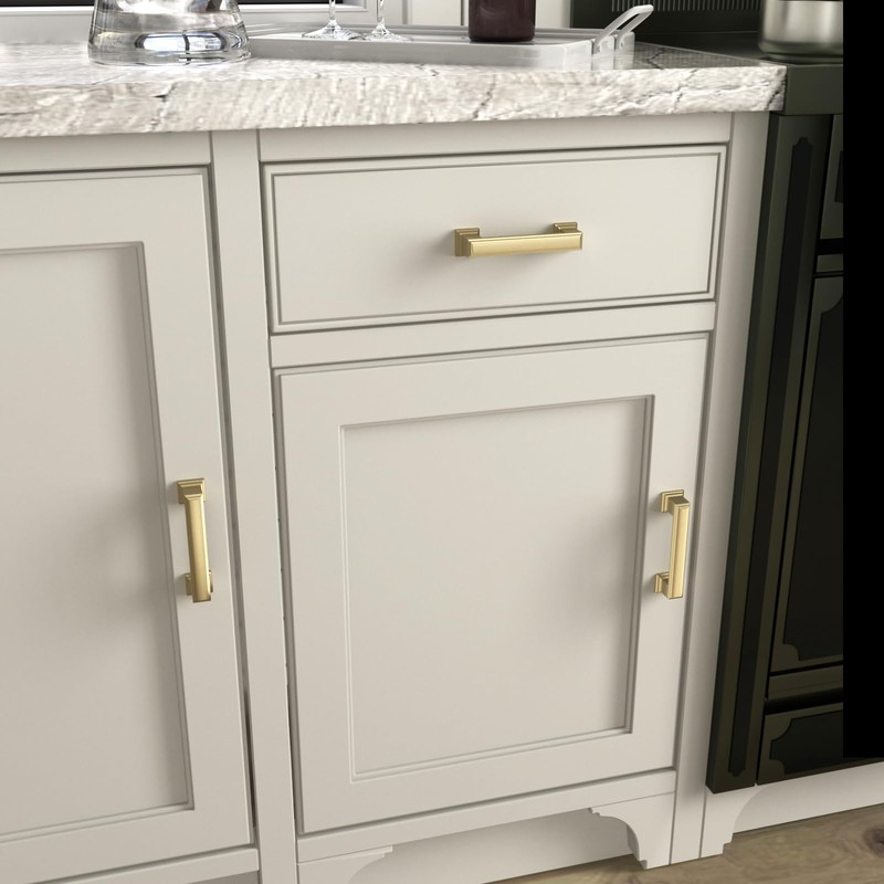 Banqin 10 Pack Brushed Gold Cabinet Handles, 3 Inch Hole