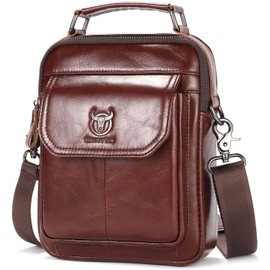 Leather Shoulder Bag for Men Casual Crossbody Bag Travel Vintage Messenger Bag Multi-function Handbag Satchel (Coffee)