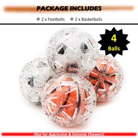 4x Sports Double Dog BALLS Football Basketball Dog SQUEAKY BALL INSIDE Rubber Dog Teething Toys Interactive Dog Toys for Boredom Small Medium Breeds Floating Dogs Toys (Assorted (Pack of 4))