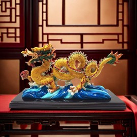 FUNSXBUG 11 Inch Large Chinese Feng Shui Dragon Statue Sculpture Figurines Feng Shui Decor Home Office Decoration Tabletop Decor Ornaments Good Lucky Gifts