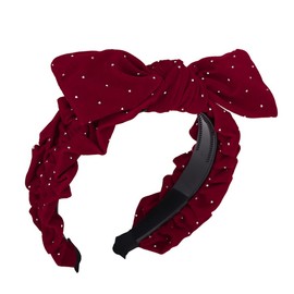 Wiwpar Cute Red Bowknot Wide Headband Velvet Bow Knot Non-Slip Hairband Top Knot Turbans Padded Head Band Hair Hoop Thin Thick Long Short Curly Head Wear Christmas Prom Accessories (Red, Free Size)
