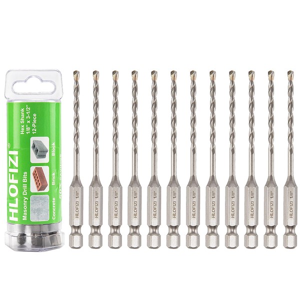 HLOFIZI 1/8" x 3-1/2" Masonry Drill Bits 1/8 inch Concrete