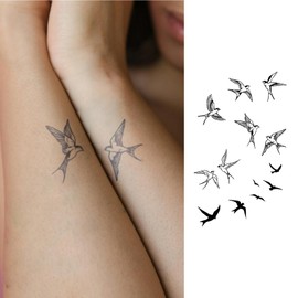 WEEKINK Swallow & Bird Temporary Tattoo Stickers – Realistic Flying Sparrow Fake Tattoos for Arm, Back & Neck Semi-Permanent Waterproof Tattoos for Women