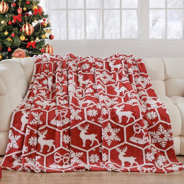 WONGS BEDDING Christmas Blanket Warm Thick Blanket for Winter, Reversible
