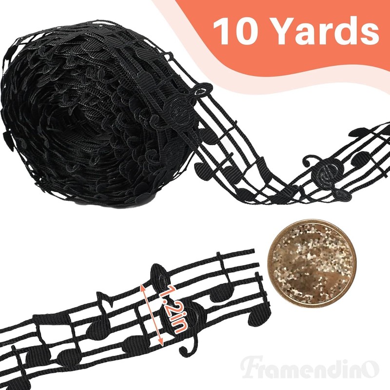 Framendino, 10 Yards 30mm Black Hollow Cut Out Music Note