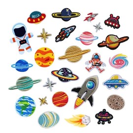 Children's Iron-On Patches, Pack of 27 Patches for Iron-On Universe Sew-On Appliqués for DIY T-Shirt Jeans Clothing Bags