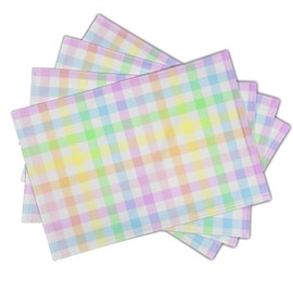 Easter Placemats Set of 4 Colorful Buffalo Check Plaid Non Slip Heat-Resistant Washable Table Place Mats Linen Tablemats for Kitchen Dining Table Home Decoration 12" x 18"